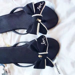 bowknot silk flip flop flat shoes